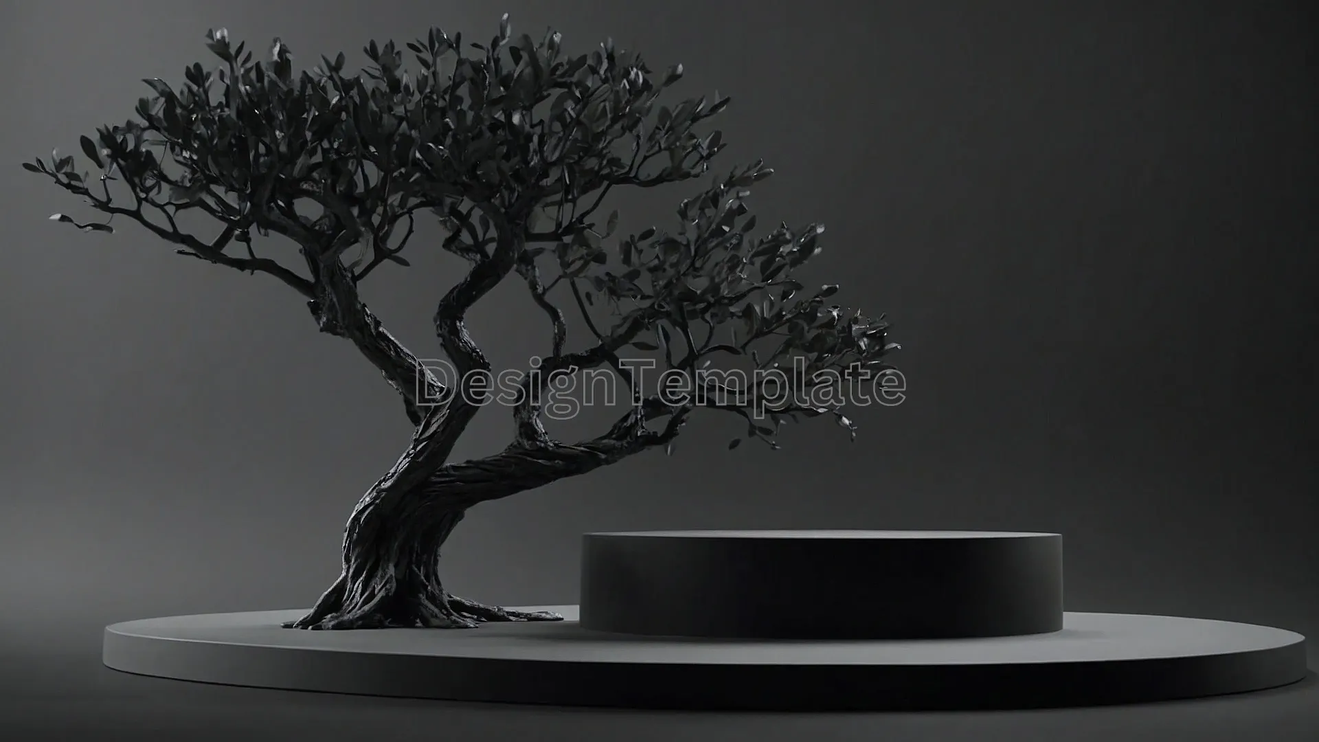 Dramatic Bonsai Tree on Dark Shelf Frame Background Image